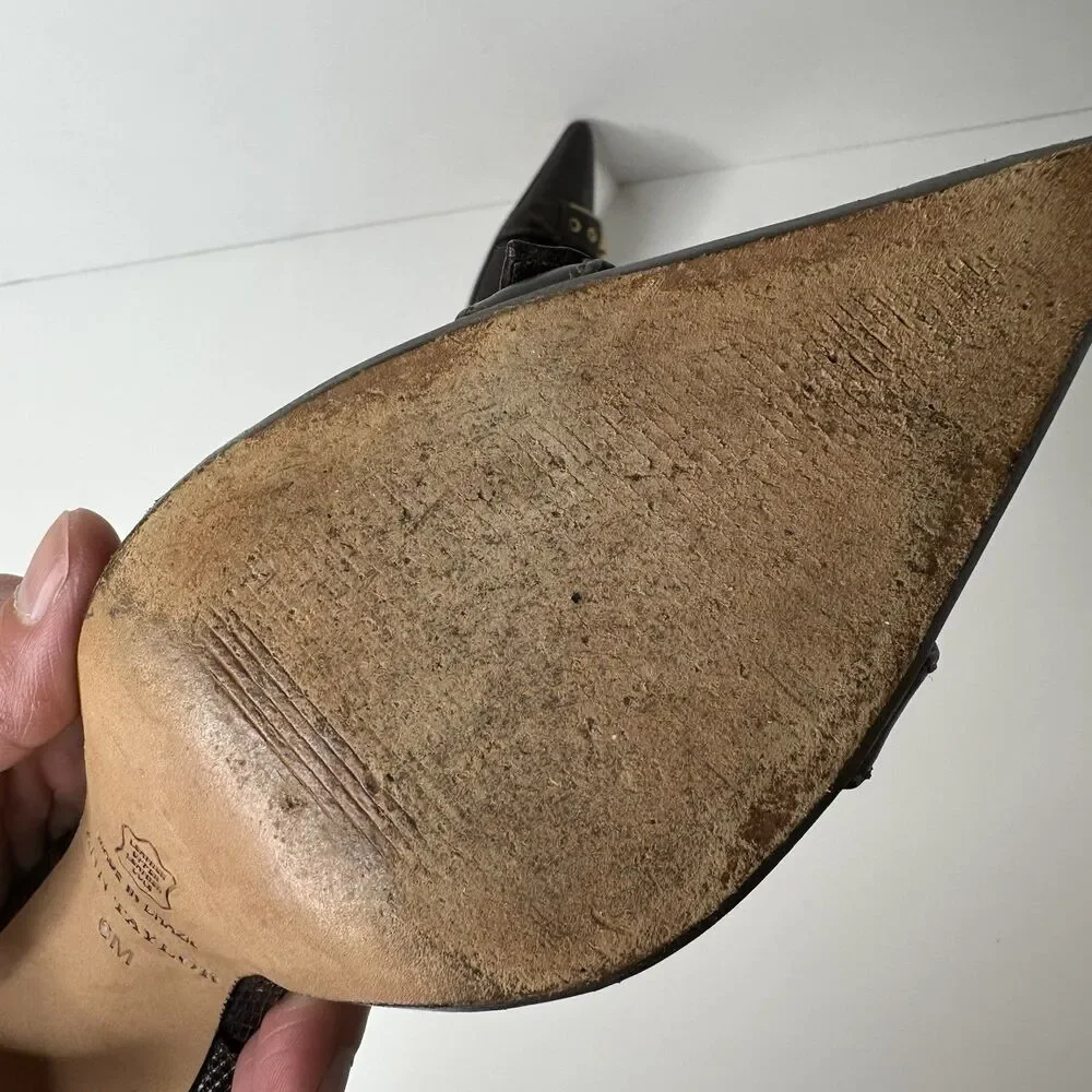 Ann Taylor D'Orsay Pumps 6M Brown‎ Snakeskin Pattern Buckle Pointed Toe 3" Heel - Picture 8 of 16